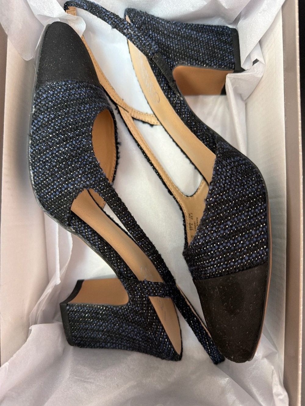 Franco Sarto Imogen Navy/Black Slingback Block Heels – Size 7.5M
